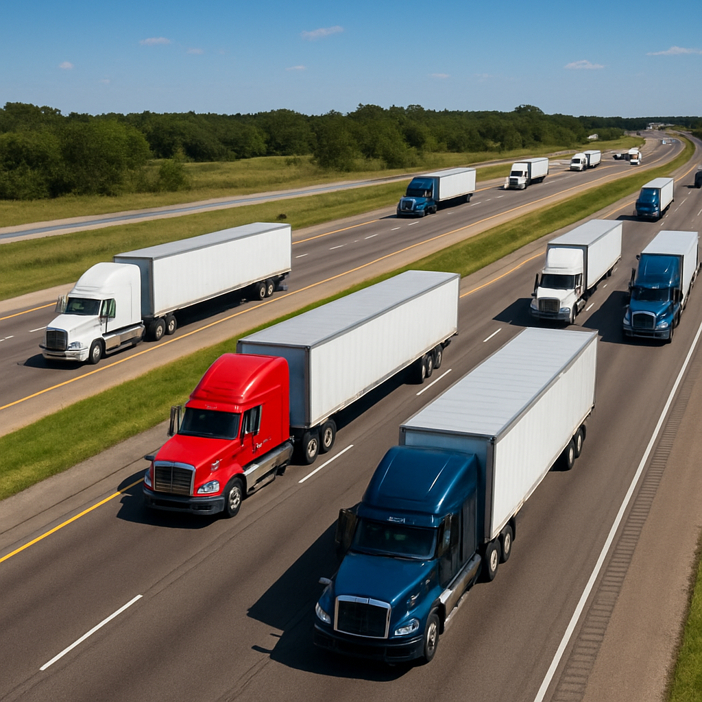 Fleet of trucks on highway